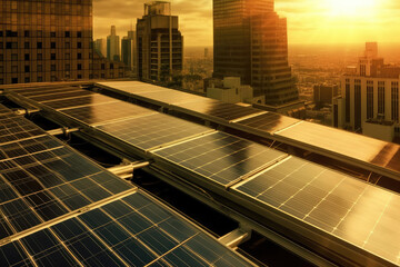 Wall Mural - solar panels on rooftop renewable energy in the city
