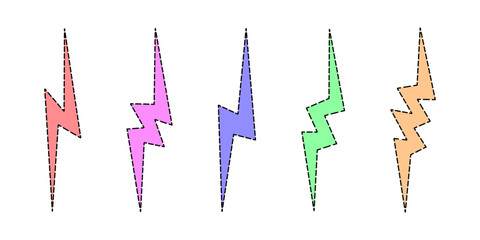 Canvas Print - Collection of lightning bolts of various colors and black outlines – Set of cartoon rays