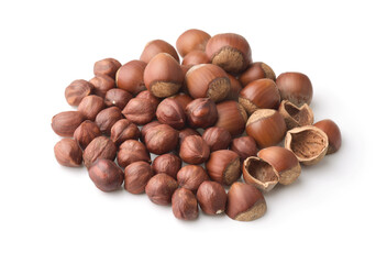 Wall Mural - Heap of whole and shelled hazelnuts