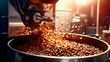 Fresh coffee beans in roasting machine. Generative AI