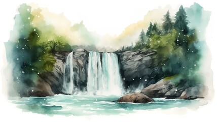 a beautiful painting of a waterfall painted with watercolors