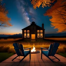 Vibrant Late Summer Night Scene Featuring A Captivating 'Fiery Serenade' In An Outdoor Fire Pit. AI-generated Photo Captures The Mesmerizing Dance Of Flames, Creating A Warm And Relaxing Ambiance.
