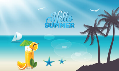 summer vector background with beach illustrations for banners, cards, flyers, social media wallpapers, etc.