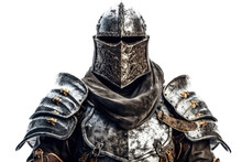 Portrait Of Medieval Scandinavian Or Viking Warrior With Armor And Helmet Costume Isolated On Clear Png Background, Epic Fantasy World, With Generative Ai.