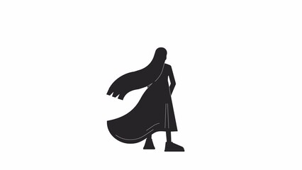 Fototapete - woman looking away sad bw animation. animated isolated 2d black white fluttering dress and hair. car