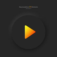 Poster - Round button with yellow-orange playback symbol on a black background. User interface elements in the style of neumorphism, UX, Ui. Vector illustration.