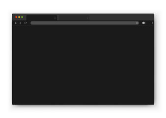 Fototapete - The design of the web browser window in black on a white background. An empty layout of the website's computer screen with a search bar and buttons.Night mode theme. Vector EPS 10.