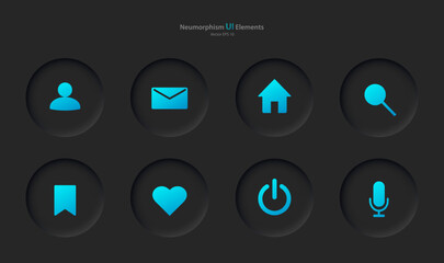Poster - a set of user interface elements for a mobile application in black with blue elements. buttons for m