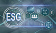 © Angelov - ESG environmental social governance investment business concept. analyze ESG data. icons pop up on virtual screen in business sustainability investment strategy concept