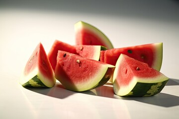 Slices of juicy red and green water melons with seeds