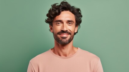 Wall Mural - Portrait of a Young Man Wearing Casual Clothes and Smiling, Isolated on a plain background. Generative AI illustration.