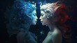 Zodiac sign gemini in cosmic space. Two women in space. Generative AI.