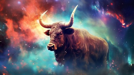 Wall Mural - zodiac sign taurus in cosmic space. generative ai.