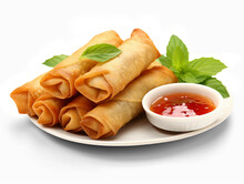 Chinese Traditional Spring Rolls Isolated On Transparent Or White Background, Png