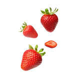 Fototapeta  - Falling strawberries isolated on transparent or white background, png