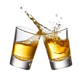 Fototapeta Koty - Glasses shot of tequila making toast with splash isolated on trasparent or white background, png