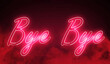 © adobedesigner - Bye bye electric red lighting text with  on black background, 3D Rendering. Bye bye text word.