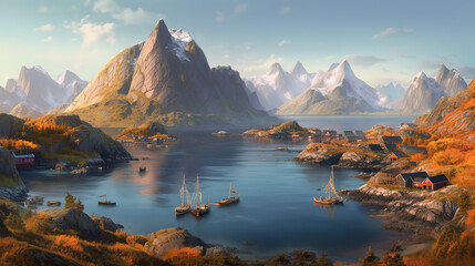 Wall Mural - View of Reine in Lofoten, Norway. Generative Ai