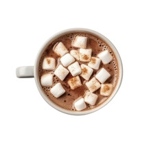 Chocolate With Marshmallow Isolated On Transparent Background, Hot Beverage Cup, Top View, PNG,