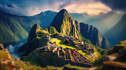 Wall Mural - Most Beautiful place in Machu Picchu Peru. Generative Ai