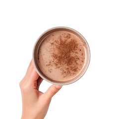 Chocolate cup isolated on transparent background, hot beverage, top view, PNG,