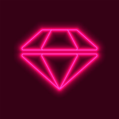 Wall Mural - Pink neon diamond. Neon icon on the dark background