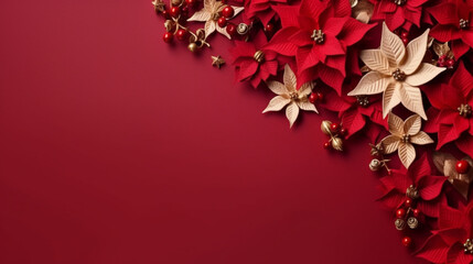 Wall Mural - Christmas decorated frame of flowers poinsettia. Generative ai