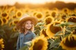 © Road Red Runner - Boy playing among the sunflowers on a nice summer afternoon.Fictional person generated by AI.