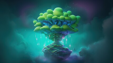 Wall Mural - magical fantasy tree with green crown. digital art. personal individuality, prosperity and growth co