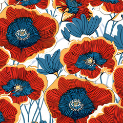 Sticker - **seamless pattern  wax flowers, gelliplate printed paper,** Ai generated 