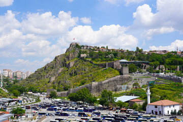 Wall Mural - Ankara view, castle and Turkish flag                 