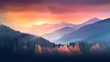 Fototapeta Zachód słońca - Beautiful mountain view. Generative AI