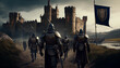 © drizzlingstarsstudio - 3D envision of a legion advancing towards a mediaeval fortress