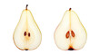 pear cut in half isolated close up on transparent background