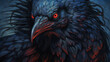 Closeup Illustration of Raven with Red Eyes and Ruffled Feathers - Generative AI