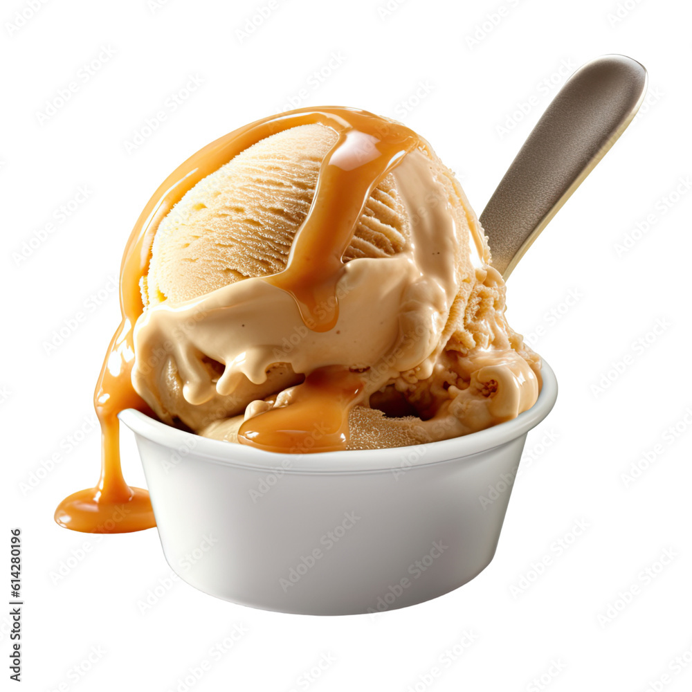 a scoop of salted caramel ice cream isolated on a transparent ...