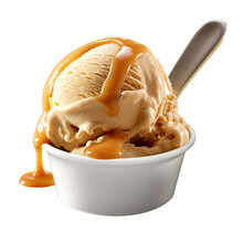 A Scoop Of Salted Caramel Ice Cream Isolated On A Transparent Background, Generative Ai