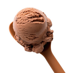 Wall Mural - a scoop of chocolate ice cream on a spoon isolated on a transparent background, generative ai