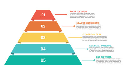 pyramid infographic, funnel pyramid business infographic with 5 charts. template can be edited, reco