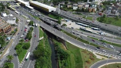 Wall Mural - salvador, bahia, brazil - april 3, 2023: view of Camarajipe river sewage channel in Salvador city.