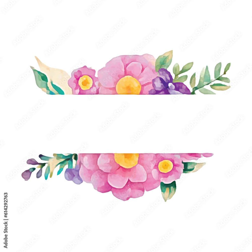 Beautiful Floral Wreath with Watercolor Flowers and Green Leaves Stock ...