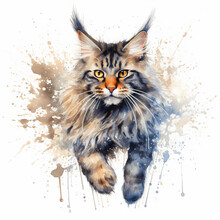 A Watercolor Painting Of A Cat On A White Background. Generative AI.