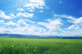 Fototapeta Perspektywa 3d - 일본, 한여름, 파란 하늘, 맑은 하늘. 인공지능 생성