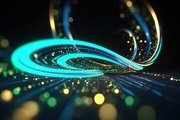 Wall Mural - abstract futuristic background with green glowing neon moving high speed wave lines and bokeh lights. Data transfer concept Fantastic wallpaper, Ai Generative