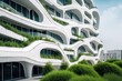 Futuristic architecture, sustainable building design, painted in white. Generative AI AIG18.