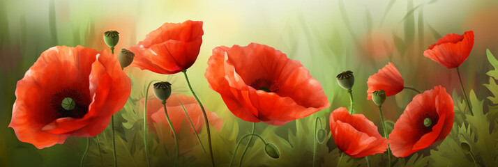 Wall Mural - Poppy Flower Natural Background, Illustration, Generative AI