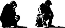 Beggar And Homeless Man Sitting Silhouette