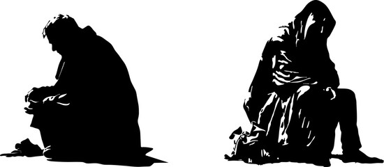 Wall Mural - homeless and beggar man sitting silhouette