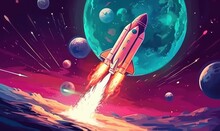 Rocket Launching To Space Background, Space Exploration Illustration. Generative Ai