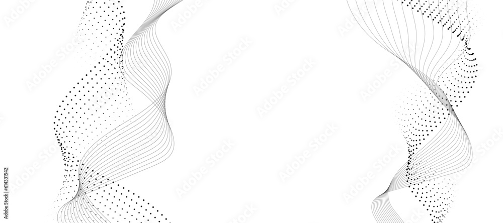 Grey white abstract background with flowing particles. Digital future ...